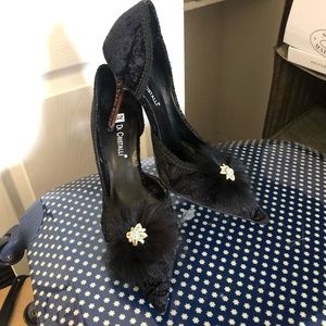Black Velvet Pointed Toe Detailed Heel.